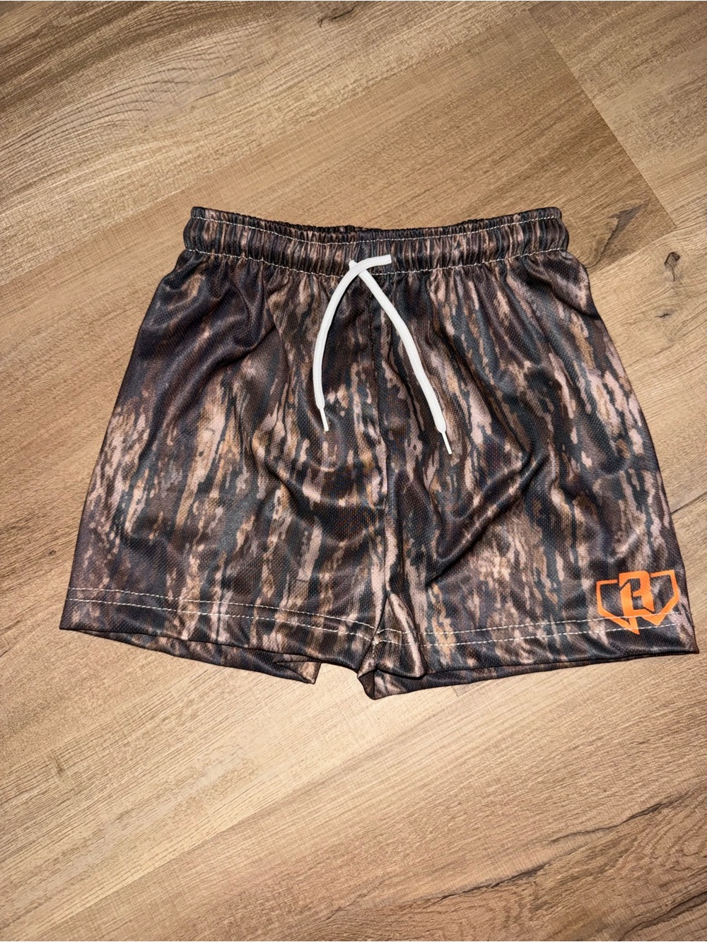 Kids Camouflage-Print Baseball Theme Athletic Shorts with Drawstring